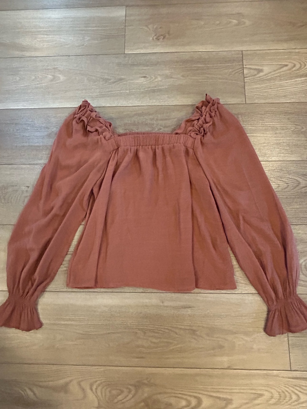 Blu Pepper Smocked Peasant Blouse Dusty Rust Boho Long Sleeve S